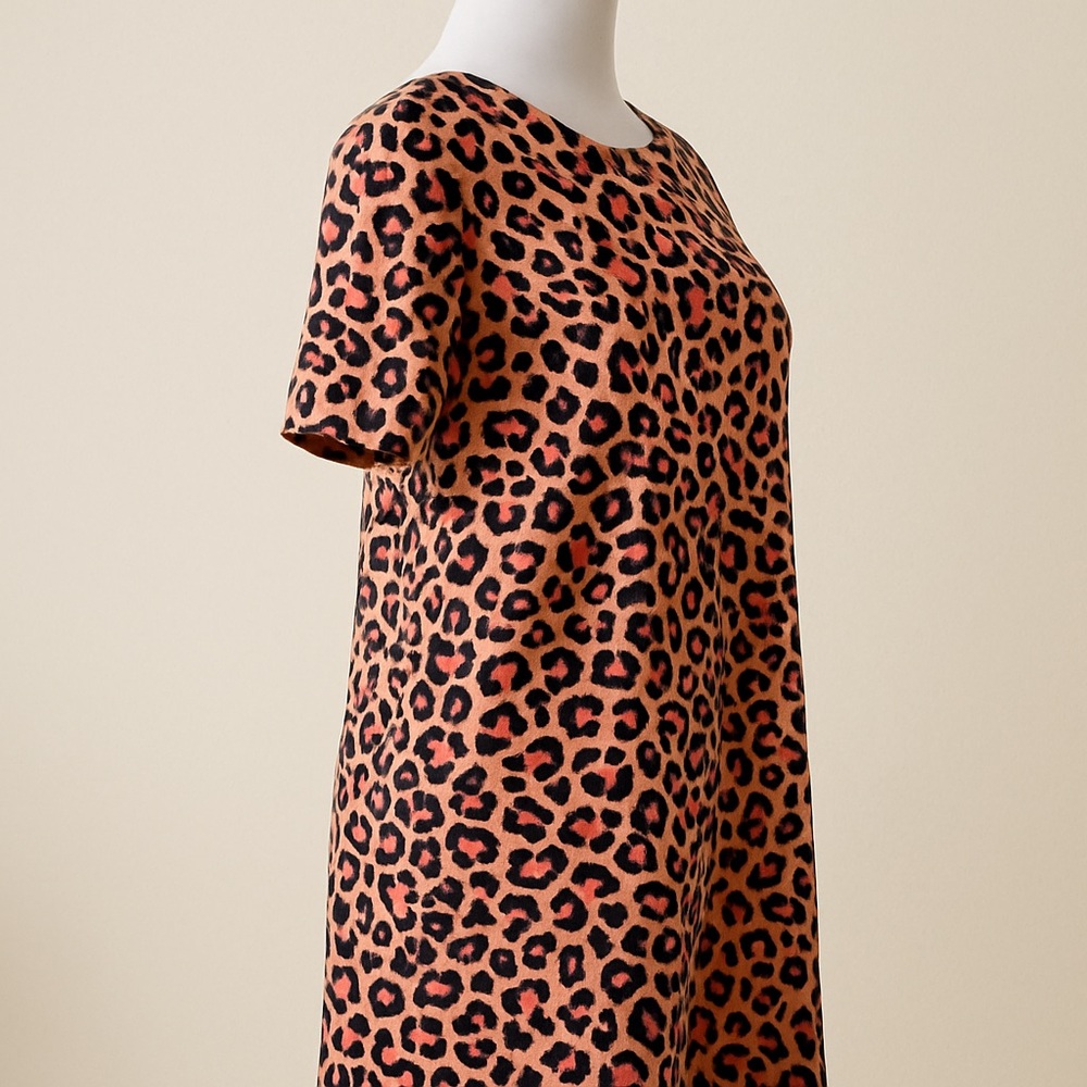 XOXO Sleepwear Leopard Print Sleep Shirt L Short Sleeve Pink Brown Stretch - Picture 4 of 5